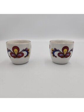 2 Porsgrund Farmers Rose Egg Cups Vintage Norwegian Ceramic